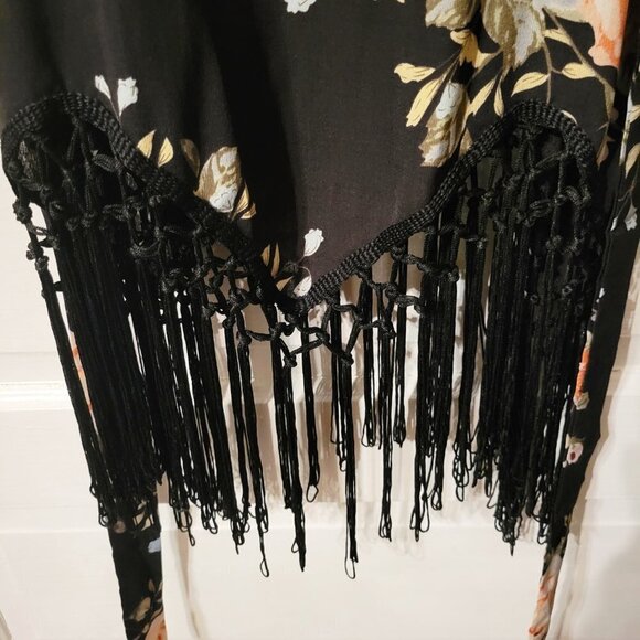 Shein Womens Floral Print Dress Fringe Tassel Hem Size Large - Picture 3 of 7